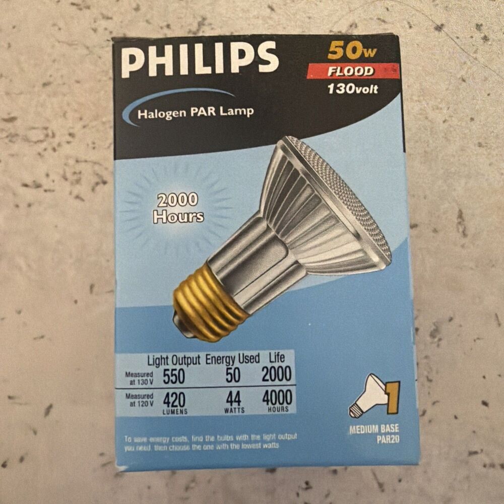 Philips 229211 50PAR20/FL25 Halogen Flood Bulb 50W 130V 550 Lumens NOS
